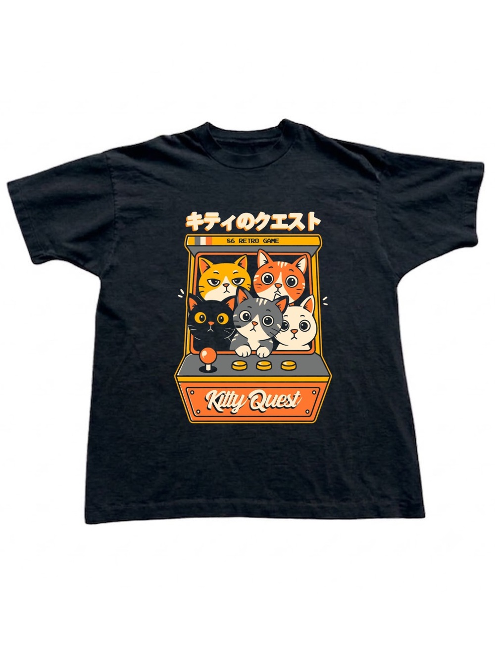 Gildan Kitty Quest Black Graphic Cat Arcade T-Shirt